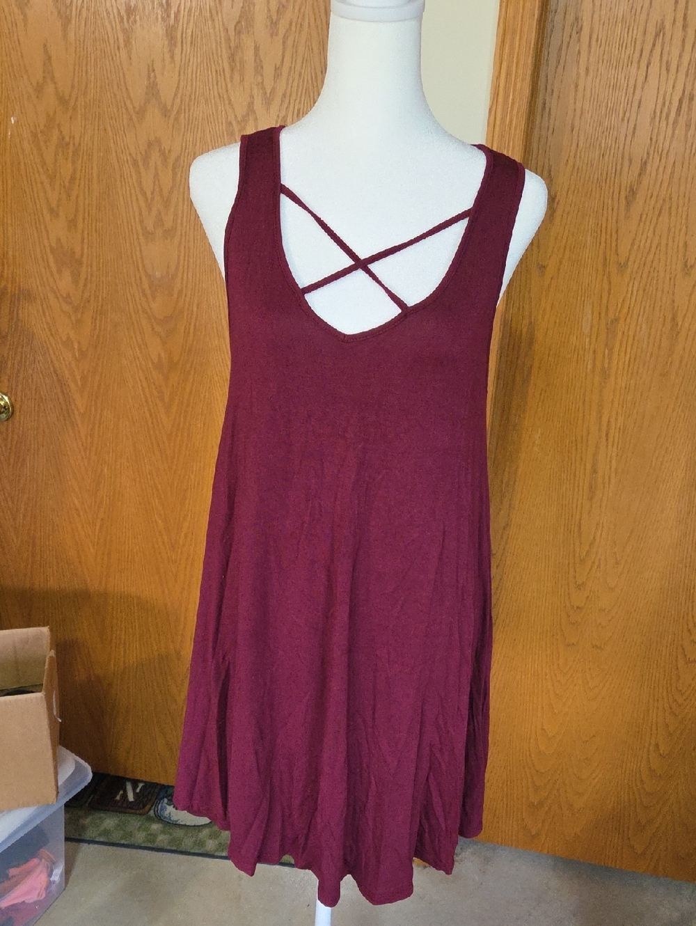 Ally Fashion Burgundy Tank Top with Crisscross Detail Large